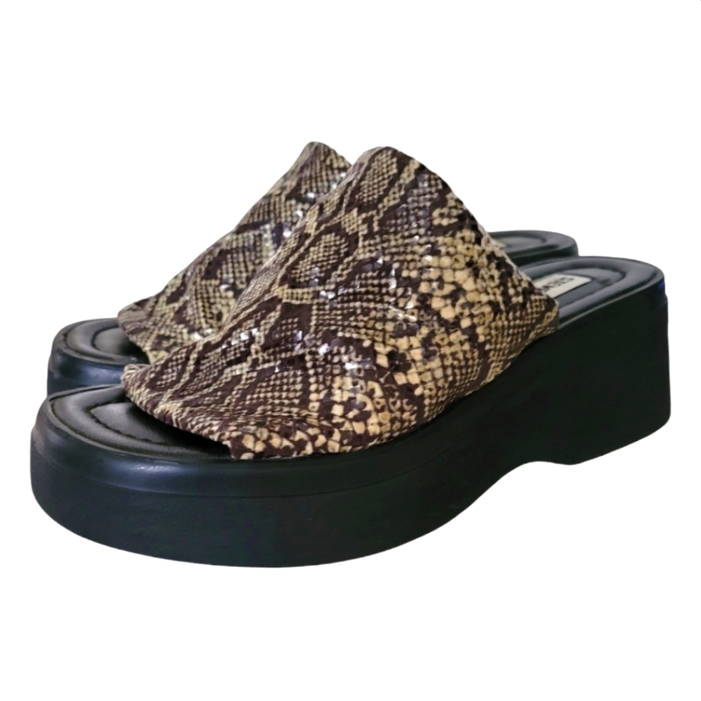Steve Madden Tan and Black Snake Print Wedges